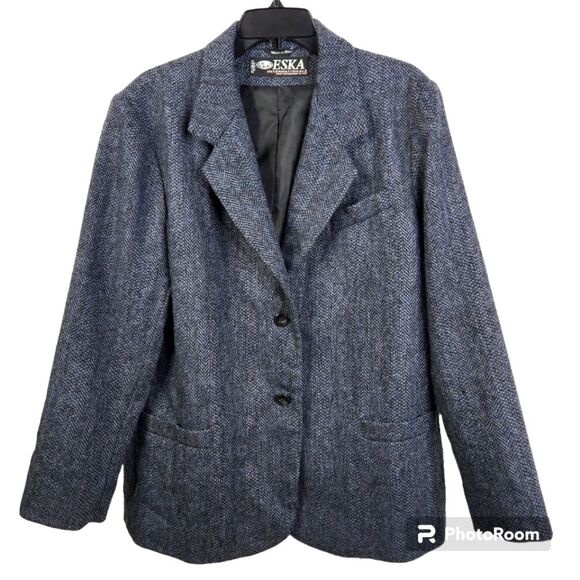 Vintage Eska Internationale Womens 2 Button Blue Wool Blazer Size 12 - Picture 1 of 11